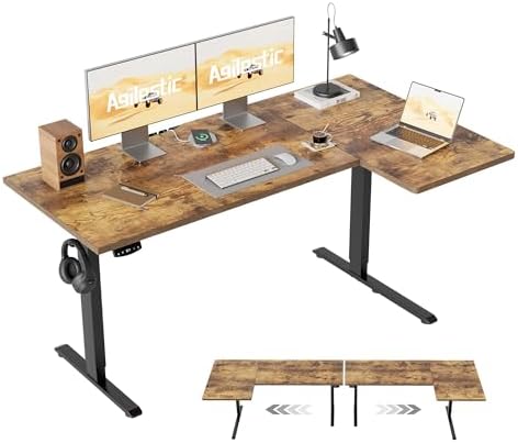 Agilestic 55 * 28 Inch Reversible L Shaped Electric Standing Desk, Brown by Agilestic