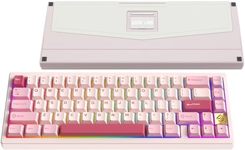 KEEBMONKEY WOBKEY Zen 65 65% Quick Release Wireless Mechanical Keyboard with RGB, CNC Aluminum Case, Hot-Swappable, VIA Support, BT/2.4G/USB-C Gaming Keyboard for Mac/Windows (Lite Pink) by KEEBMONKEY
