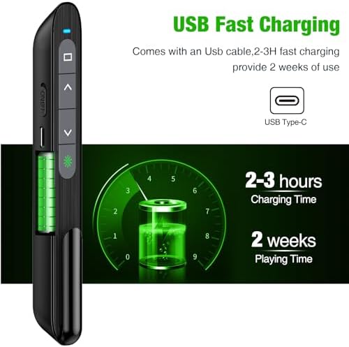 USB C Rechargeable Presentation Clicker with Green Light, Remote Clicker for Presentations Wireless Presenter Slide Changer PPT Advancer with Volume Control for Laptop Computer - Image 3
