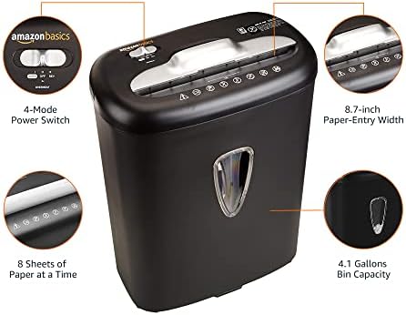 Amazon Basics 8 Sheet Cross Cut Paper and Credit Card Shredder with 4.1 Gallon Bin, Black - Image 6