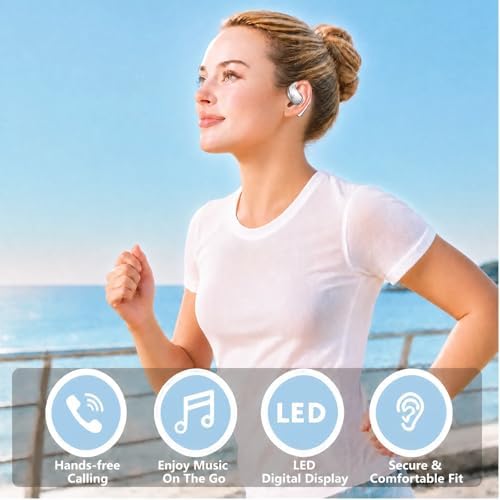 Wireless Headset Wireless Headphones Handsfree Call Wireless Earpiece Noise Cancellation Earbud Earphones Mic Compatible with Cell Phones Car Driver Trucker Business Office (Warm White with box) - Image 2