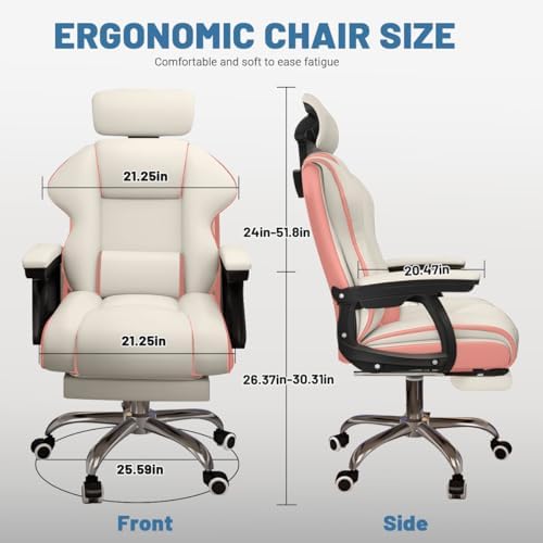 Executive Computer Chair Home Office Desk Chair,Adjustable Angle, Ergonomic Adjustable Height PU Leather Chairs with Cushions Armrest for Long Time Seating-High Office Chair with Footrest - Image 3
