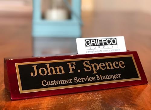 Personalized Desk Name Plate with Business Card Holder Slot, Metal Engraved (Rosewood w/Business Card Holder) - Image 5