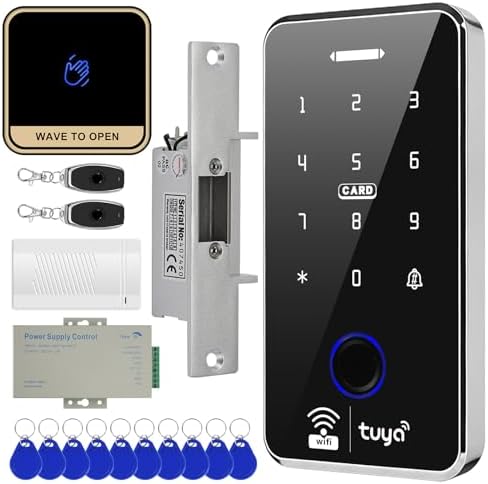 WiFi TUYA Security Access Control System Kit: Waterproof, Fingerprint, Password, RFID Keyboard Lock, NC Cathode Lock Electric Lock, Smart Remote Door Opener, App WG26 Doorbell, Sensor Switch by XYBkey
