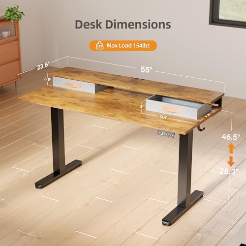 Seang Electric Standing Desk with 2 Drawers, 55 Inch, Rustic Brown - Image 3