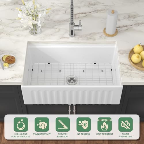33" White Fireclay Farmhouse Sink Workstation - Image 3