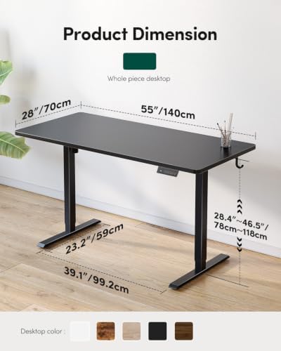 CubiCubi 55 x 28 Large One-Piece Electric Adjustable Standing Desk, Black - Image 2