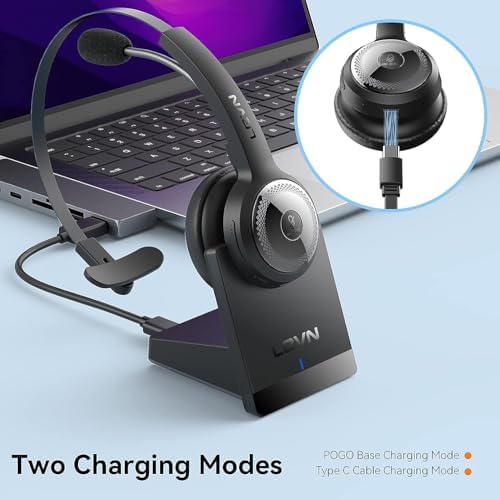 LEVN Bluetooth 5.0 Headset, Wireless Headset with Microphone (AI Noise Cancelling), 35Hrs Bluetooth Headphones with USB Dongle for PC, Suitable for Remote Work/Call Center/Zoom/Online Class, Black - Image 5