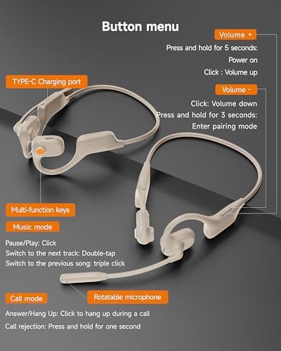 LOBKIN Open Ear Headphones with Mic, Bluetooth Headset with Noise Cancelling Microphone and Multipoint Connect, Wireless Bluetooth 5.3 Headset for Work Call Meeting Driving(Beige) - Image 4