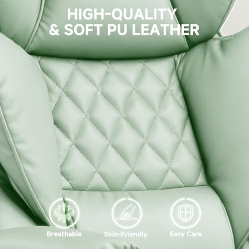 COMHOMA Big and Tall Office Chair, High Back Leather Gaming Chair with Footrest, Executive Ergonomic Office Chairs with Pocket Spring Lumbar Support and with Outward Fixed Soft Armrests - Image 6