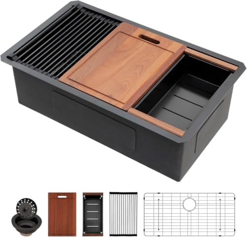 Sarlai 32 Matte Black Undermount Kitchen Sink Workstation Sinks 32x19 Inch by Sarlai