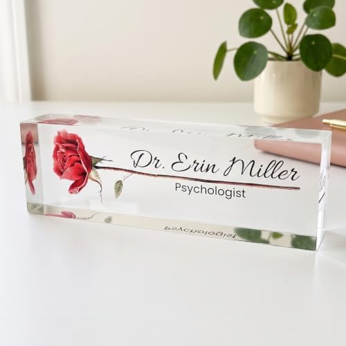 Personalized Acrylic Name Plate with Red Rose Design by Artblox