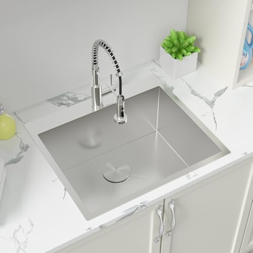 Sarlai Laundry Sink with Faucet - Drop In 25"x22"x12" Deep Laundry Utility Kitchen Sink Drop-in Topmount Single Bowl Sink 16 Gauge Stainless Steel Kitchen Laundry Room Sinks Basin - Image 3