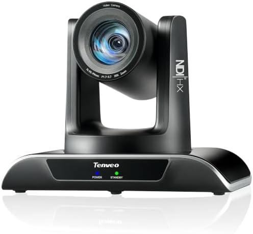 Tenveo NDI PTZ Camera AI Humanoid & Face Auto-Tracking, HDMI/LAN/USB3.0 PoE PTZ Camera 20X Optical Zoom IP Live Streaming, FHD 1080P 60FPS, for Church Services Worship Video Conference Live Streaming by Tenveo