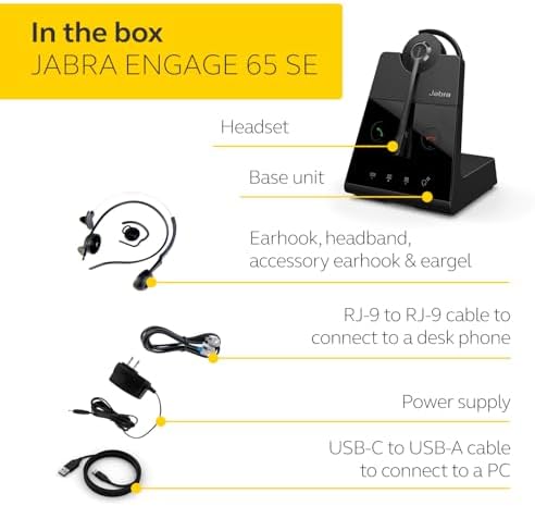 Jabra Engage 65 SE (Second Edition) Wireless Headset, Convertible – Telephone Headset with Industry-Leading Wireless Performance, Advanced Noise-Cancelling Microphone, All Day Battery Life - Black - Image 6