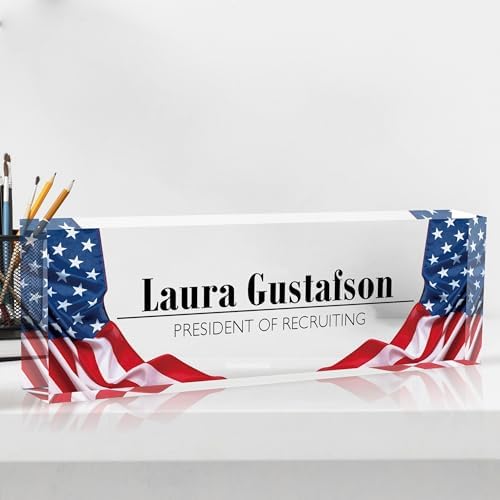 Desk Name Plate Personalized Name Plate for Desk, Office Desk Decor, 3D Style Personalized Plaque Name Plates for Desks Custom Appreciation Gifts for Boss Lady Employee Coworkers (USA Flag) by Ueedklaayy