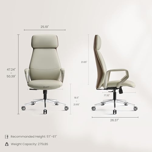 EUREKA ERGONOMIC Aric Executive Office Chair, High Back PU Leather Desk Chair with Lumbar Support, Professional Modern Home Office Chair with Large Headrest & 3-Position Recline, Beige - Image 2