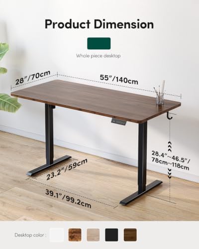 CubiCubi 55 x 28 One-Piece Electric Adjustable Standing Desk, Black Walnut - Image 2