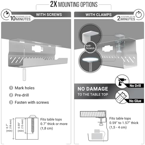 Under Desk Cable Management Tray no Drill – Wire Management - Cord Organizer – Huge Load Capacity – Under Desk Cable Tray no Drill (White, 1 piece Set) - Image 3