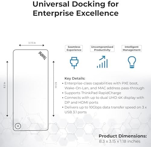 40AF0135US Lenovo Docking Station Dual Monitor Hybrid USB-C with USB-A - 1 Year Warranty, Thinkpad Dock w/ 135W Adapter, ANYHDD HDMI, DisplayPort, USB-C Cables, Cloth - Lenovo Laptop Docking Station - Image 5