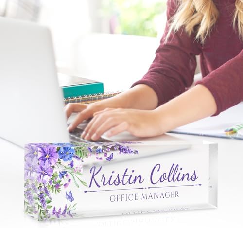 Custom Name Plate for Desk, Personalized Desk Name Plate on Clear Acrylic Glass, Appreciation Gifts for Teacher Employee Boss Coworkers Nurse, Office Desk Accessories for Women Men (Lavender) - Image 3