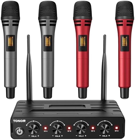 TONOR Wireless Microphones System, Handheld Microfono Inalambrico, Red by TONOR