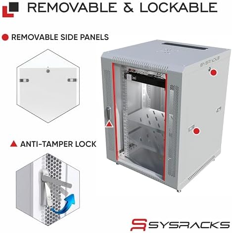 15U Wall Mount Server Rack Cabinet, 19 Inch Network and AV Enclosure, 24 Inch Deep, Locking Glass Door, Fan, PDU, 2 Shelves - Image 5