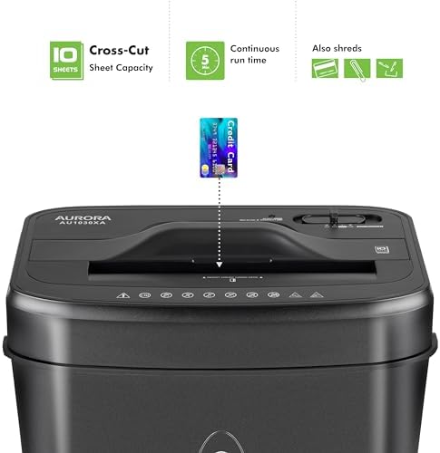 Aurora AU1030XA 10-Sheet Crosscut Paper/Credit Card Shredder with 4.4-Gallon Wastebasket - Image 2