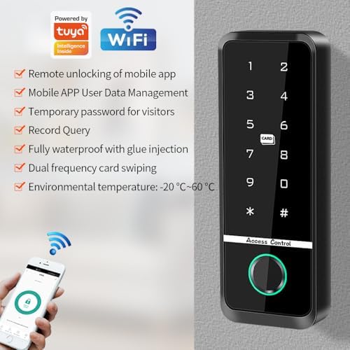 WiFi Access Control Keyboard Fingerprint Door Lock 125Khz EM+13.56Mhz MF RFID Card Reader Controler Keypad Intercom System,Smart Lock Electronic System Work with Tuya App Control Waterproof IP67 - Image 3