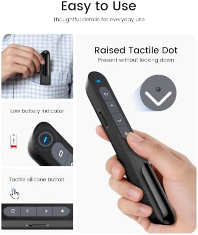 Wireless Presenter, Hyperlink Volume Control Presentation Clicker RF 2.4GHz USB PowerPoint Clicker Presentation Remote Control Pointer Slide Advancer (Black) - Image 3
