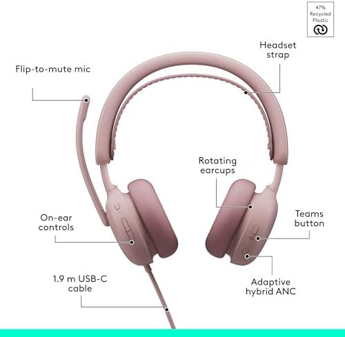 Logitech Zone Wired 2 for Business Headset - Teams - Rose - Image 6