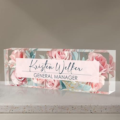 Custom Name Plate for Desk | Personalized Desk Name Plate | Personalized Boss Employee Appreciation Gifts | Acrylic Name Plate Office Desk Accessories (C-Pink Rose) by EOBIBIFUN