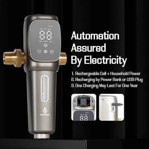 Automatic Spin Down Sediment Filters 40 Micron, Touch-Screen Auto Flushing and Drainage, 360°Rotatable Head, Reusable Whole House Water Filter, 1" MNPT + 3/4" FNPT, Gray - Image 4