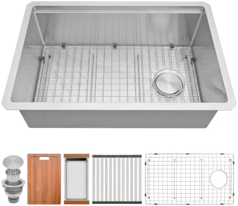 28" X 18" Undermount Kitchen Sink Offset Drain with Workstation by Lonsince