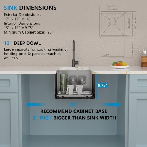 17"x17" Undermount Black Bar Prep Sink Workstation - Image 5