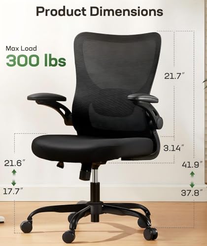 Marsail Ergonomic Office Chair Desk Chair with 3D PU Armrests and Adjustable Lumbar Support Breathable Mesh Chair Executive Rolling Swivel Comfy Task Chair for Home Office Gaming Black - Image 2