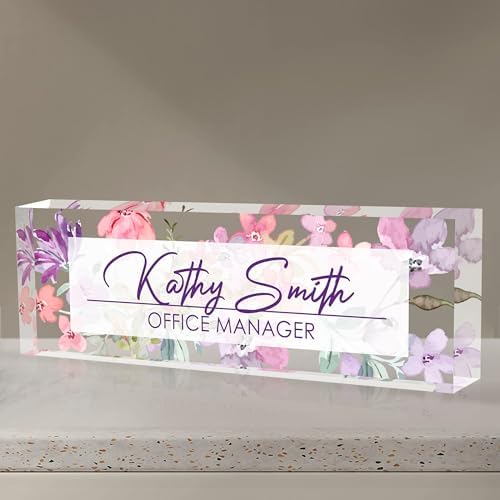 Personalized Name Plate for Desk, Custom Desk Name Plate, Acrylic Name Plate Office Desk Accessories, Personalized Office Gifts for Coworkers Teachers, Employee Appreciation Gifts (A-WaterColor3) by EOBIBIFUN