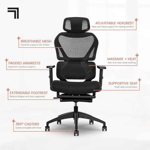 Sharper Image S-850 Heated Ergonomic Mesh Swivel Executive Massage Chair, Black (60106-BLK) - Image 4