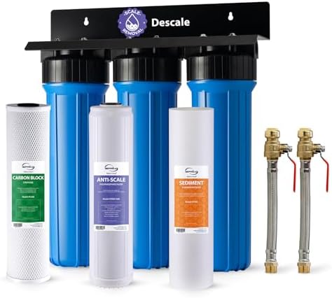 iSpring WGB32B-DS+AHPF12MNPT16X2 Anti-Scale Whole House Water Filter System w/ 3/4'' Push-Fit Stainless Steel Hose Connectors, Reduces Sediment, Scale, Chlorine, Corrosion Water Descaler Filter by iSpring