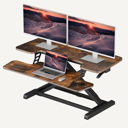 SANODESK 36" Standing Desk Converter, Height Adjustable Sit-Stand Computer Riser, Dual Monitor Workstation with Keyboard Tray, Ergonomic Tabletop, Rustic Brown by sanodesk