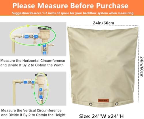 Backflow Preventer Cover Insulated Pouch,Outdoor Pipe Insulation Cover,Winter Freeze Protection Water Well Pump Covers Sprinkler Valve Cover Insulated (Khaki, 24''W x 24''H) - Image 3