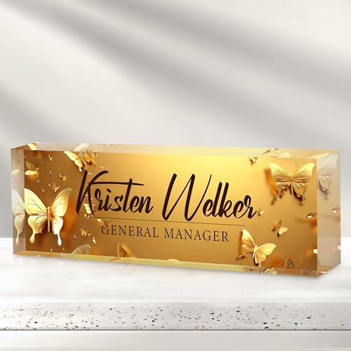 Custom Office Name Plate for Desk - Personalized Gifts for Coworkers, Boss, Employees, Teacher, Nurse - Office Decor for Women Men - Employee Appreciation Gifts (Golden Butterfly) by Cryphart-CustomGiftExpert