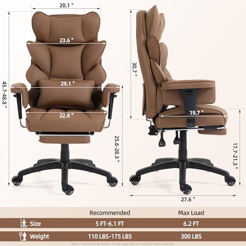 Office Chair,Executive Ergonomic Office Chair with Pocket Spring Cushion, High Back Computer Gaming Chair with Adjustable Armrests, Lumbar Support, Footrest, Executive Chair - Brown PU Leather - Image 2