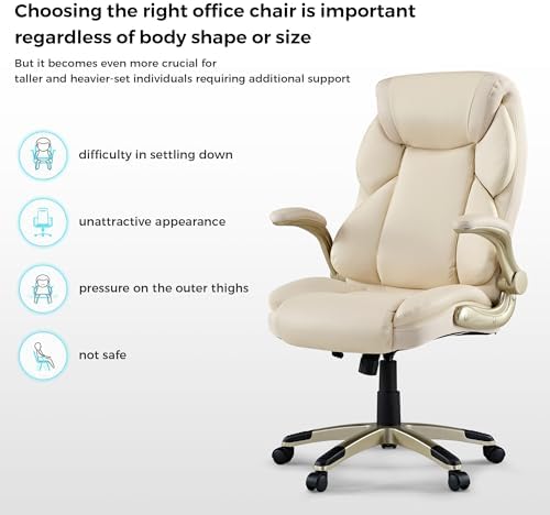 EUREKA ERGONOMIC Galene Executive Office Chair Flip Up Arm Rest, Ergonomic Desk Chair Faux Leather Computer Chair, High Back Office Chair with Headrest, Home Office Desk Chairs with Wheels, Beige - Image 5