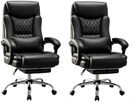 Ergonomic Office Chair Executive PU Leather High Back Office Chair, 400lbs Heavy Duty Reclining Desk Chair with Footrest, Adjustable Lumbar Support, Padded Armrests,Black,2 Pack by CHAIRMATE