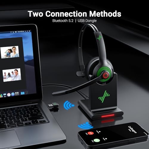 Bluetooth Wireless Headset with Mic for Work, Bluetooth 5.2, Advanced Noise Reduction Microphone, Clear Calls - Comfortable On-Ear Headphones, Applicable to PC, Laptop, Phone, Android, Zoom, Office - Image 4