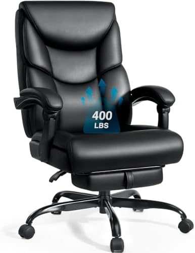 WAILOR 400lbs Office Chair with Foot Rest, Reclining Big and Tall Office Chair with Lumbar Support Spring Cushion, High Back PU Leather Computer Chair,Comfy Desk Chair for Home Office by Wailor
