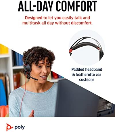 Poly Blackwire 5220 USB-A Wired Headset (Plantronics) - Flexible Noise-Canceling Boom Mic - Ergonomic Design - Connect to PC/Mac, Mobile via USB-A or 3.5 mm - Works w/Teams, Zoom - Amazon Exclusive - Image 5