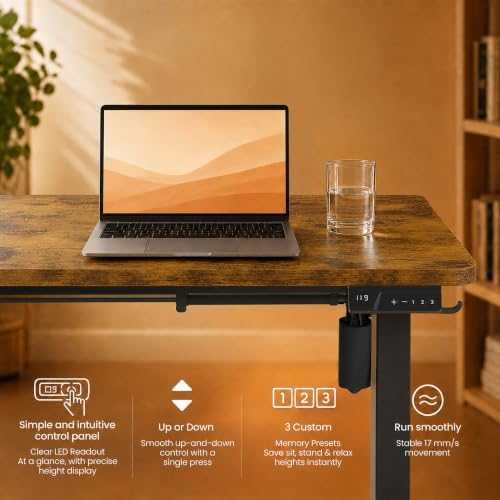 Electric Standing Desk, 32" x 24" Adjustable Height Sit Stand Desk, Small Space Workstation, Compact Computer Desk for Home Office, Stable Steel Frame (Rustic) - Image 6