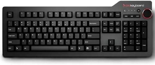 Das Keyboard 4 Professional Wired Mechanical Keyboard, Cherry MX Blue Mechanical Switches, 2-Port USB 3.0 Hub, Volume Knob, Aluminum Top (104 Keys, Black) by DasKeyboard